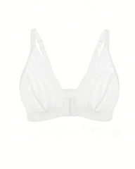 Sexy Deep V-neck Striped Mesh Paneling Front-closure Bra