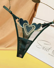 Heart Embroidered Sheer Mesh Sexy Thong