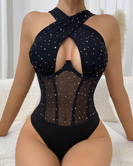 Sexy Cross-strap Mesh Bodysuit