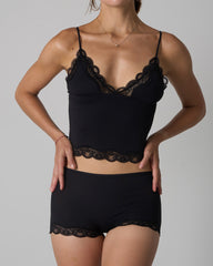 Sexy Skin-friendly Lace Trim V-neck Camisole and Boyshorts Underwear Set