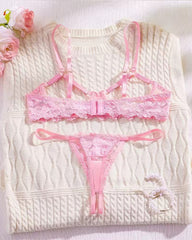 Sexy Lace Floral Openwork Bra and Thong Lingerie Set