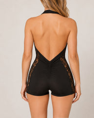 Women's Sexy Feep V Backless Lace-trimmed Jumpsuit Shorts