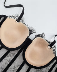 Sexy Strapless Lace Mesh See-through Underwire Bra Back Tie Fishbone Top