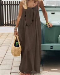 Women's Casual Sleeveless Solid Color Backless Spaghetti Strap Dress