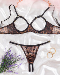 Sexy Lace Floral Openwork Bra and Thong Lingerie Set