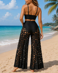 Deep V Neck Cutout Bikini Swimsuit and Wide-leg Pants