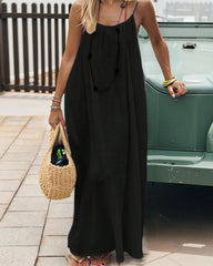 Women's Casual Sleeveless Solid Color Backless Spaghetti Strap Dress