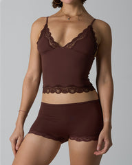 Sexy Skin-friendly Lace Trim V-neck Camisole and Boyshorts Underwear Set