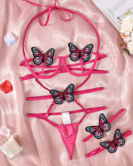 Butterfly Embroidery Halter-neck Strappy Cutout Lingerie Bodysuit