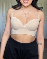 Women's Lace Trim Wide Back Underwire Long Body Shaping Push-up Bra