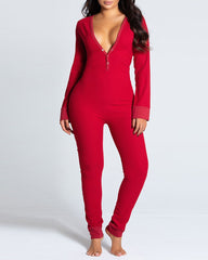 Christmas Deep V-neck Long-sleeved Back Button Closure Jumpsuit PJajama
