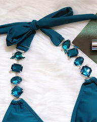 Sexy Solid Color Diamond Chain Embellished Beach Vacation Bikini