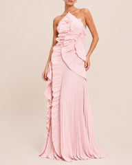 Halter Neck Backless Ruffled Maxi Dress