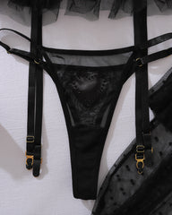 Mesh See-through Halter Neck Heart with Stockings Shaping exy Lingerie Set