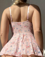 Sexy Floral Print See-Through Mesh Lace Camisole Lingerie Set