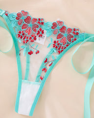 Sexy Flower Embroidered Mesh Lace Gathered Bra Set