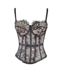 Sexy Strapless Lace Mesh See-through Underwire Bra Back Tie Fishbone Top