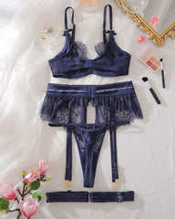 Sexy Lace Hollow See-Through Gathered Lingerie Set