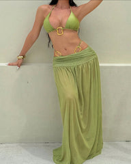 Beach Vacation Bikini Swimsuit and Long Skirt Set