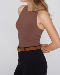 Round Neck Seamless with Bra Cups Tight-fitting Stretch Bodysuit