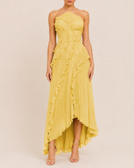 Halter Neck Backless Ruffled Maxi Dress