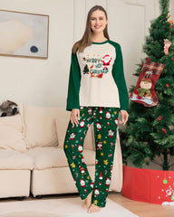Green Santa Claus Print Crew Neck Home Wear Pajamas Family Set