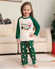 Green Santa Claus Print Crew Neck Home Wear Pajamas Family Set