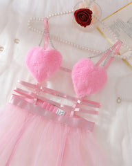 Heart-shaped Cutout Sexy Sheer Mesh Chemise and Thong Set