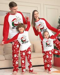 Santa Claus Print Round Neck Raglan Sleeve Color Block Parent-Child Lounge Pajama Set