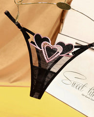Heart Embroidered Sheer Mesh Sexy Thong