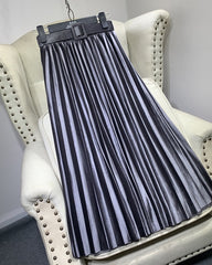Casual Velvet Pearly Sheen High-waist A-line Pleated Skirt