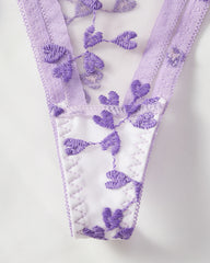 Sexy Sheer Mesh Heart-shaped Embroidery Underwire Lingerie Set