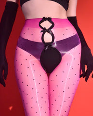 Sexy 5D Aurora Polka Dot Bow Decoration Hollow-out See-through Skin-friendly Open Crotch Pantyhose