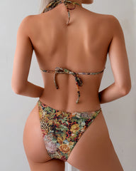 Retro Floral Leopard Print Beach Vacation Bikini