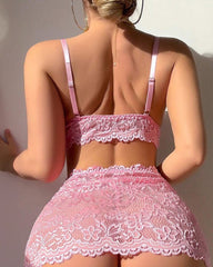 Sexy V Neck Lace Trimmed Strappy Lingerie Set