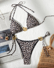 Retro Floral Leopard Print Beach Vacation Bikini