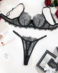 Sexy Lace Sheer Bra and Thong Lingerie Set