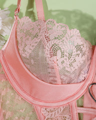 Sexy Lace See-Through Heart-Shaped Buckle Lingerie Set