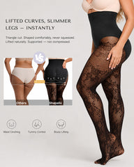 High Waist Control Tummy Floral Lace Shaping Pantyhose