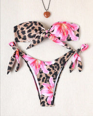 Leopard Floral Print Two-piece Bikini Swimsuit