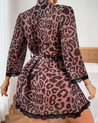 Sexy Leopard Print Mesh Halter Bikini and Robe Set