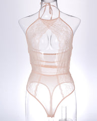 Sexy Lace Mesh Openwork Halter Bodysuit