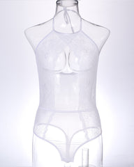 Sexy Lace Mesh Openwork Halter Bodysuit