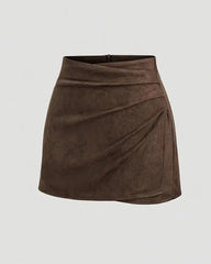 Retro Pleated Faux Suede Slim-fit Mid-waist Skirt