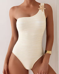 Beach Vacation One-shoulder Solid Color One-piece Swimsuit