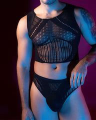 Men's Sexy Hollow-Out See-Through Elastic Fishnet Lingerie Set