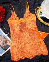 Sexy Lace Sheer Push-up Camisole Nightgown and Thong Set