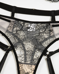 Sexy Flower Embroidered Mesh Splicing See-Through Lingerie Set
